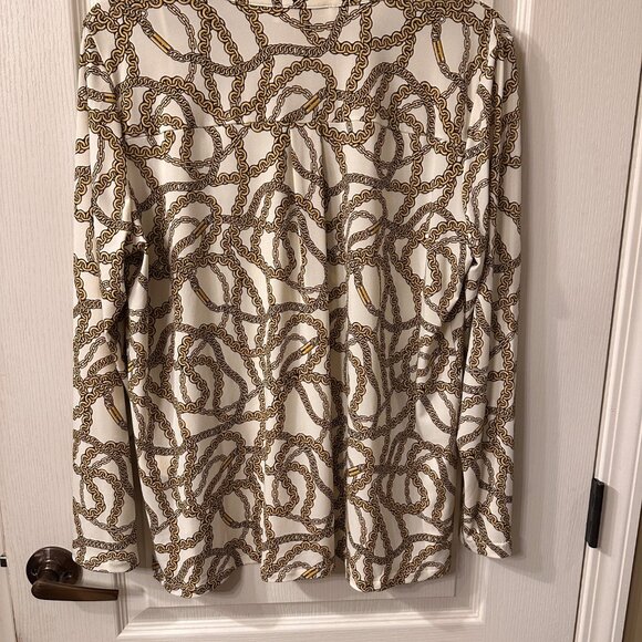 Michael Kors | NWT XL Long Sleeve Gold Chain Print 1/4 Zip Top Luxury Old Money - Picture 9 of 11